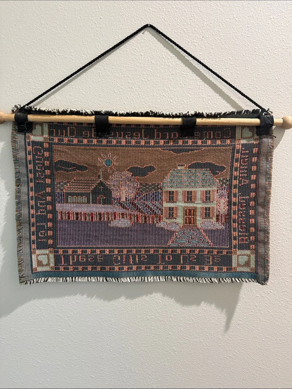 Religious Tapestry Wall Hanging in Blue and Green Blessing